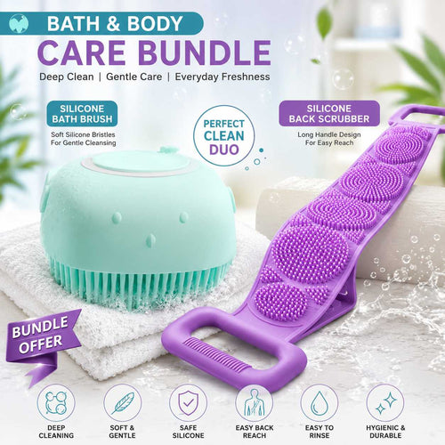 Silicone Bath Brush & Back Scrubber Set – Deep Cleansing & Gentle Body Care (Random Color)