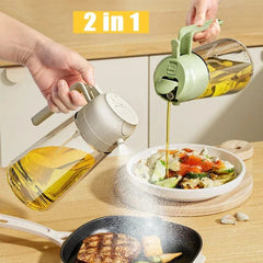 2-in-1 Kitchen Oil Sprayer & Dispenser Bottle – Refillable Cooking Oil Spray for Food Preparation