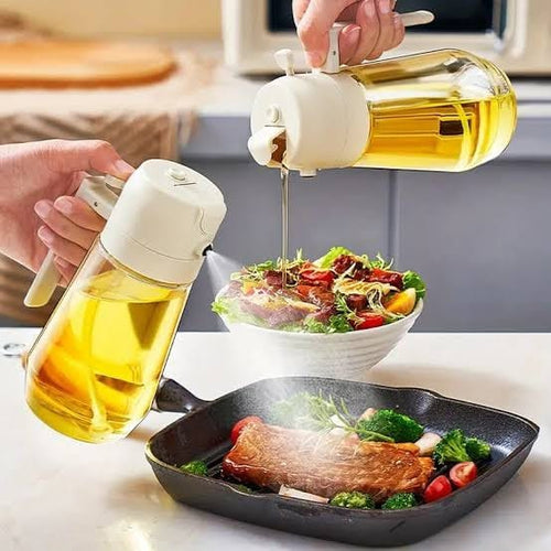 2-in-1 Kitchen Oil Sprayer & Dispenser Bottle – Refillable Cooking Oil Spray for Food Preparation