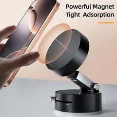 Universal Magnetic Vacuum Suction Phone Holder – 360° Swivel Folding Stand for Mobile Phones