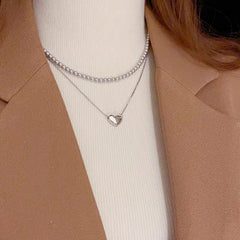 Elegant Double Layer Heart Pearl Pendant Necklace – Women’s Party Jewelry & Gift Accessory