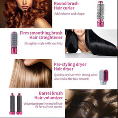 5 in 1 Hair Dryer Brush – Electric Blow Dryer, Straightener & Curling Wand Kit with Detachable Brushes (Random Color)