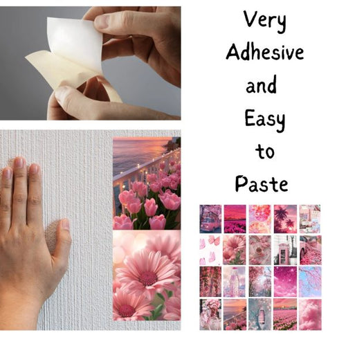 Pink Wall Collage Pack of 20  Aesthetic Bedroom Décor Stickers & Photo Prints