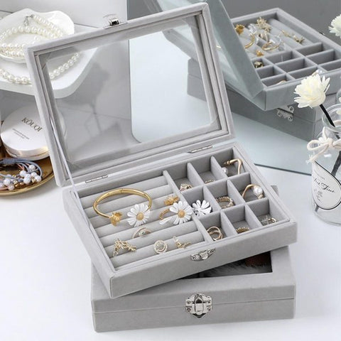 Foldable Jewelry Box Organizer with Mirror – Dustproof Storage & Display Case