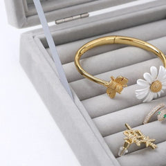 Velvet Jewelry Organizer Box with Glass Cover – Display & Storage for Rings, Earrings, Bracelets