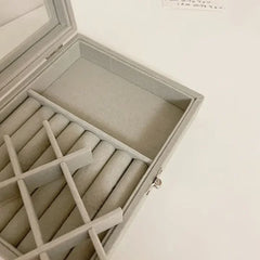 Velvet Jewelry Organizer Box with Glass Cover – Display & Storage for Rings, Earrings, Bracelets
